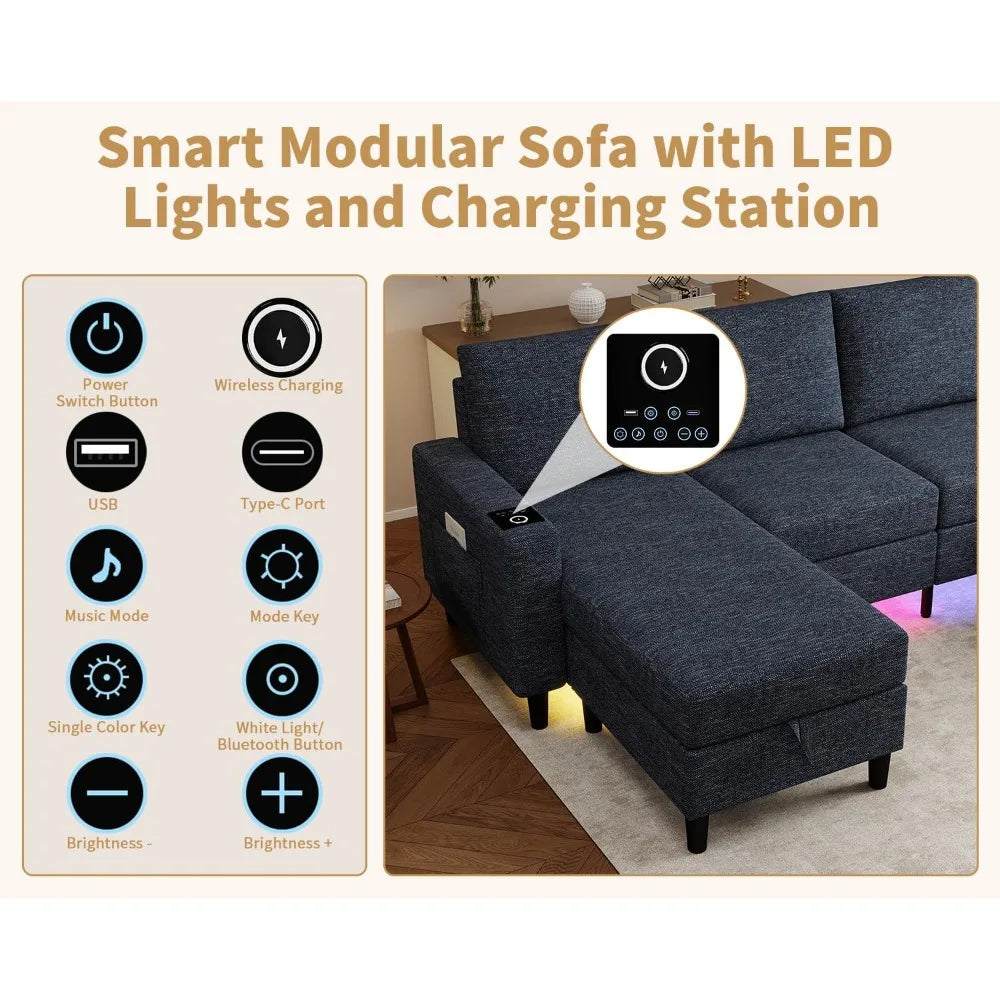 HUANZHUANG Smart L Shaped Sectional Sofa With RGB Lighting