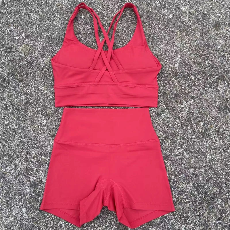 Women's Yoga Set 2 Piece Cross Back Bra High Waist