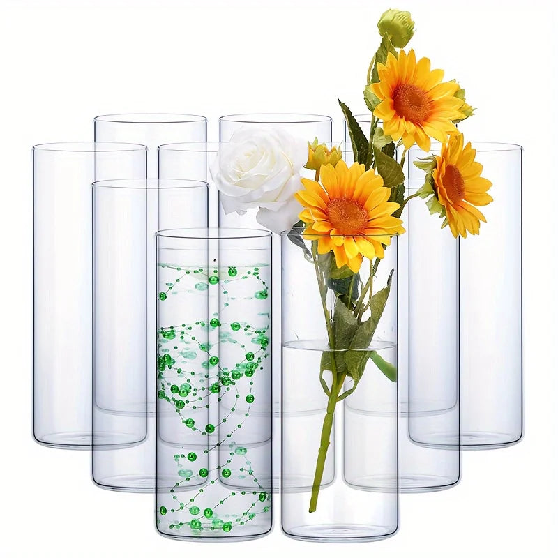 Glass Cylinder Vase Set 12 Piece Clear Floating Candle Holders