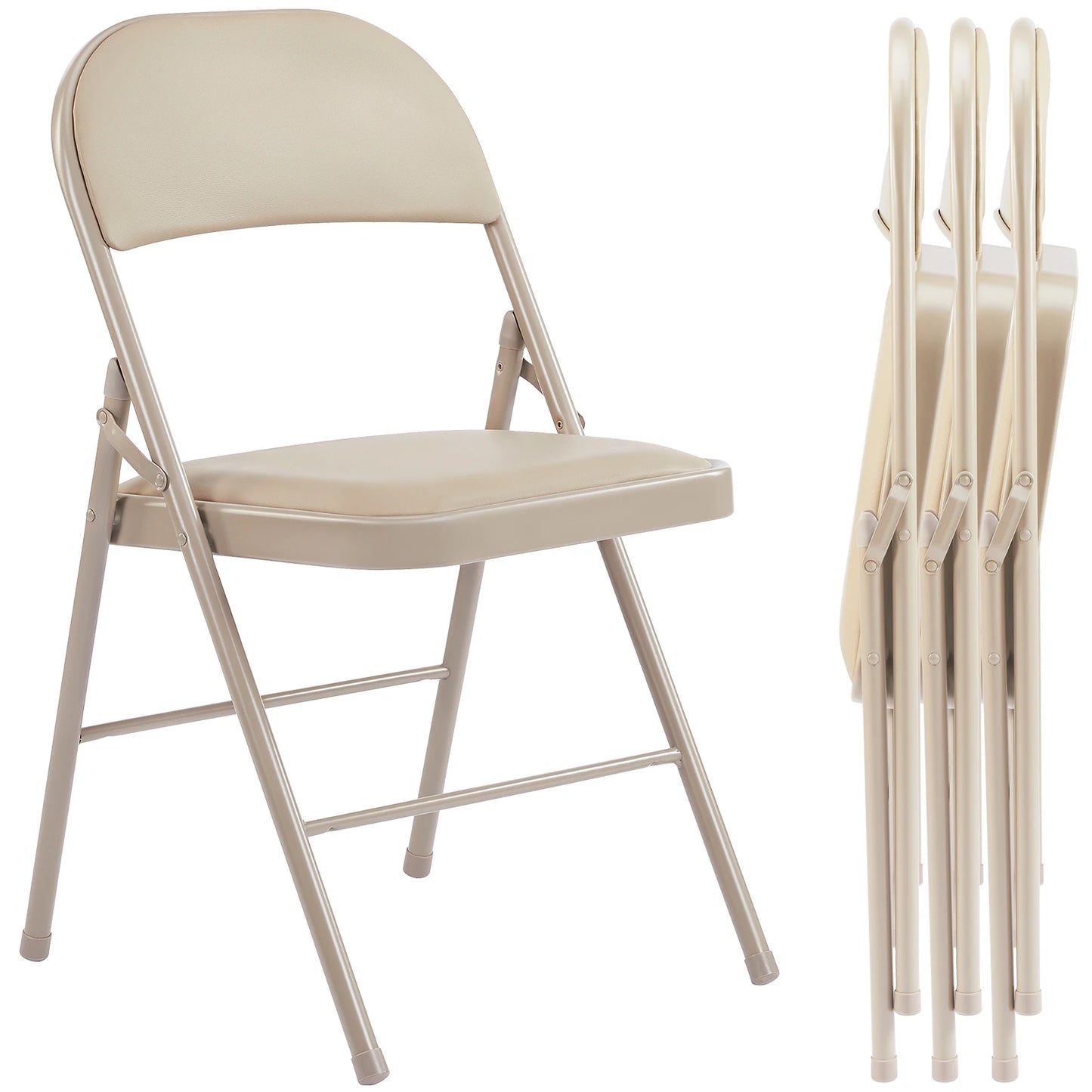 JHK Leather Padded Folding Chairs 4 Pack Sturdy Metal Seating