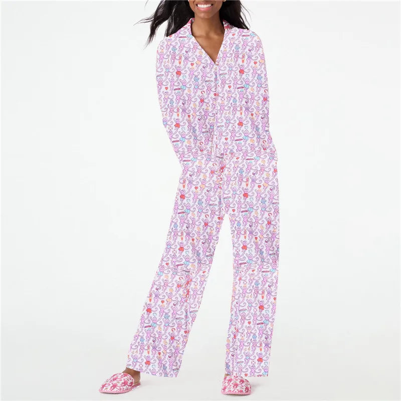 Hirigin Women Two Piece Pajamas Set Loungewear Cartoon Print