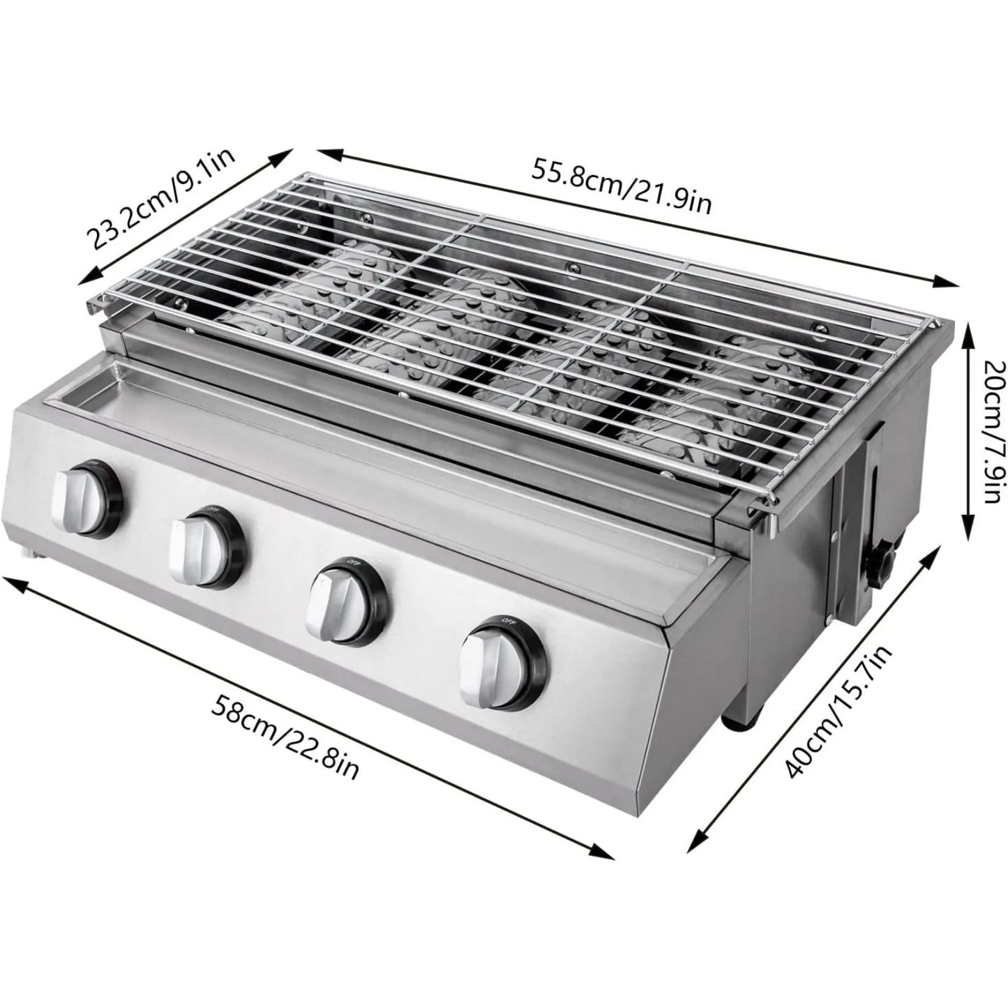 Professional 4 Burner Stainless Steel Portable Tabletop Gas Grill Smokeless For Camping Indoor Outdoor BBQ 1