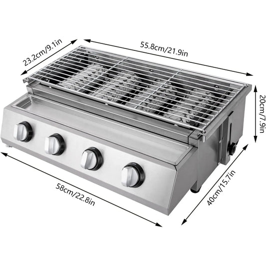 Professional 4 Burner Stainless Steel Portable Tabletop Gas Grill Smokeless For Camping Indoor Outdoor BBQ 1
