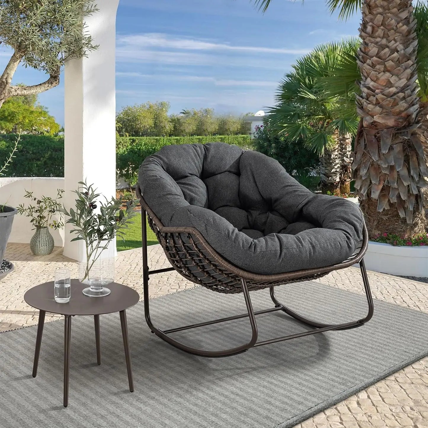 Rattan Egg Rocking Chair Indoor Outdoor Patio Rocker