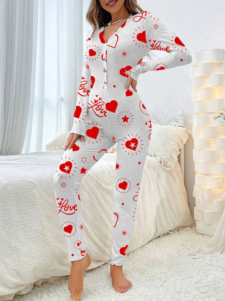 Hirigin Women Jumpsuit Bodysuit With Heart Print