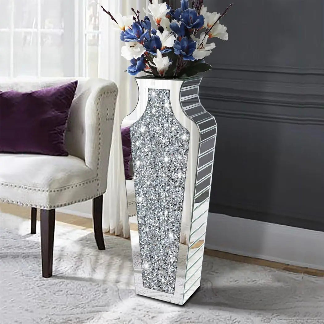Decorative Mirrored Floor Vase Crushed Diamond Glass For Pampas Grass
