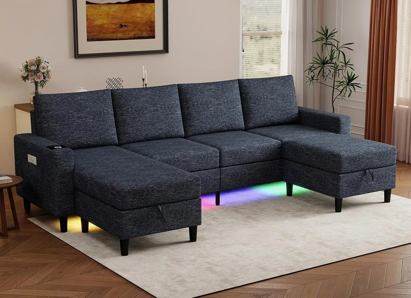 HUANZHUANG Smart L Shaped Sectional Sofa With RGB Lighting