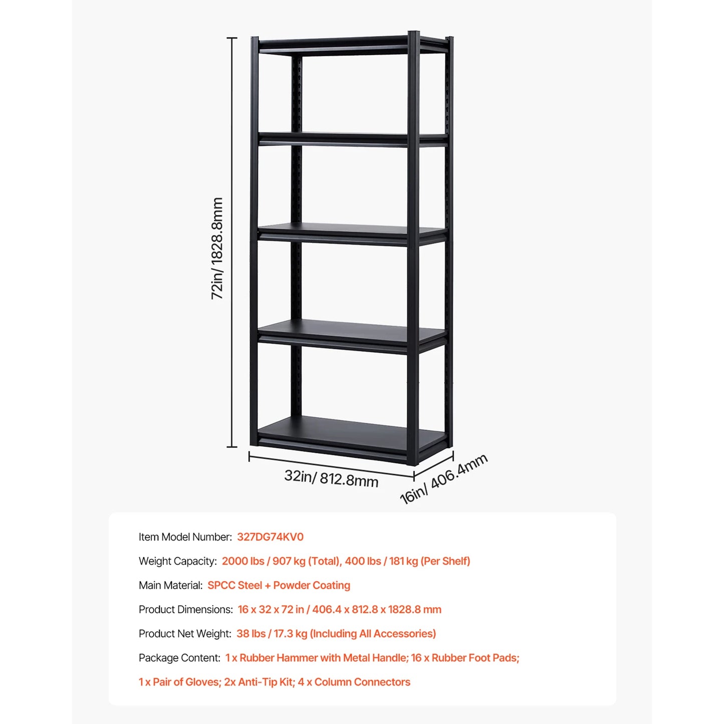 VEVOR 5-Tier Garage Storage Shelves 2000 lbs