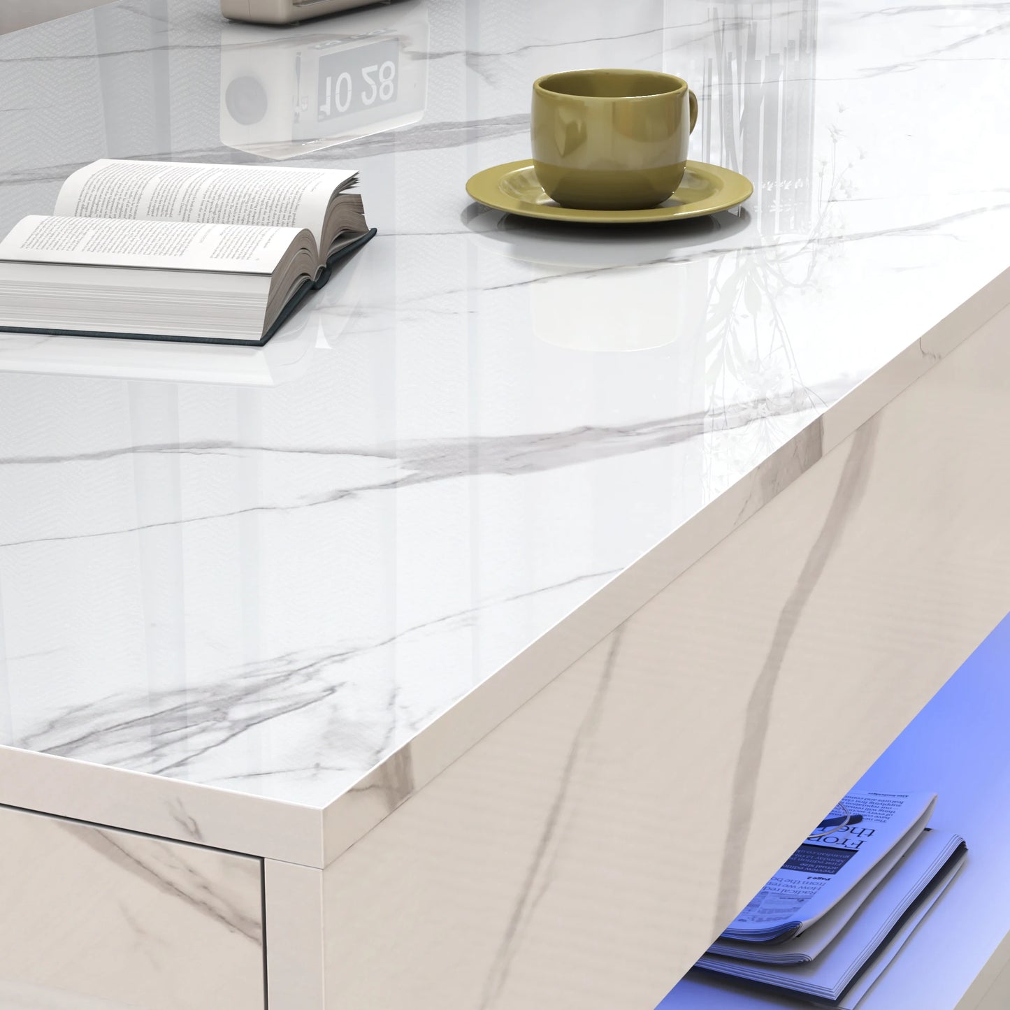 QiaoShiRen Modern Minimalist Coffee Table With Led Lights Dual Storage