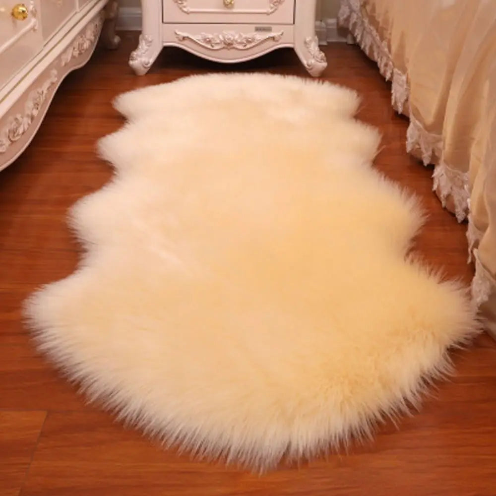 Washable Shaggy Faux Fur Sheepskin Rug for Bedroom Floor Protection