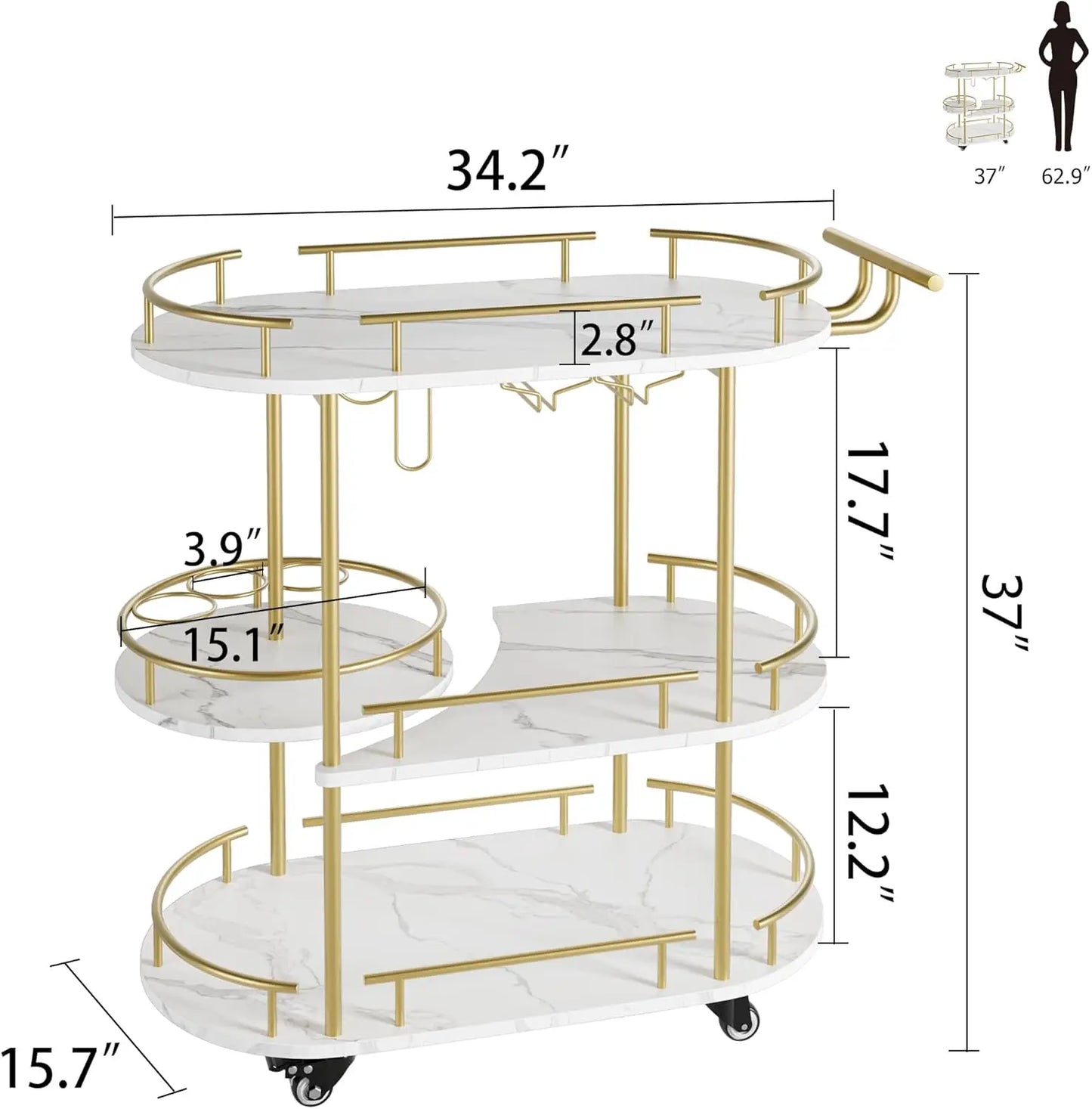 HobbyLane Gold Bar Cart With 4-Tier Storage