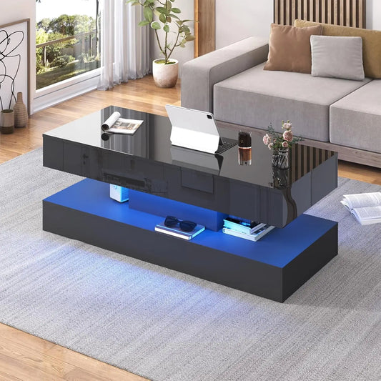 QiaoShiRen LED Coffee Table With Storage Drawers