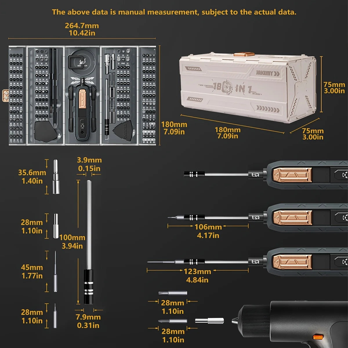 JAKEMY 180 in 1 Screwdriver Set Magnetic Bits
