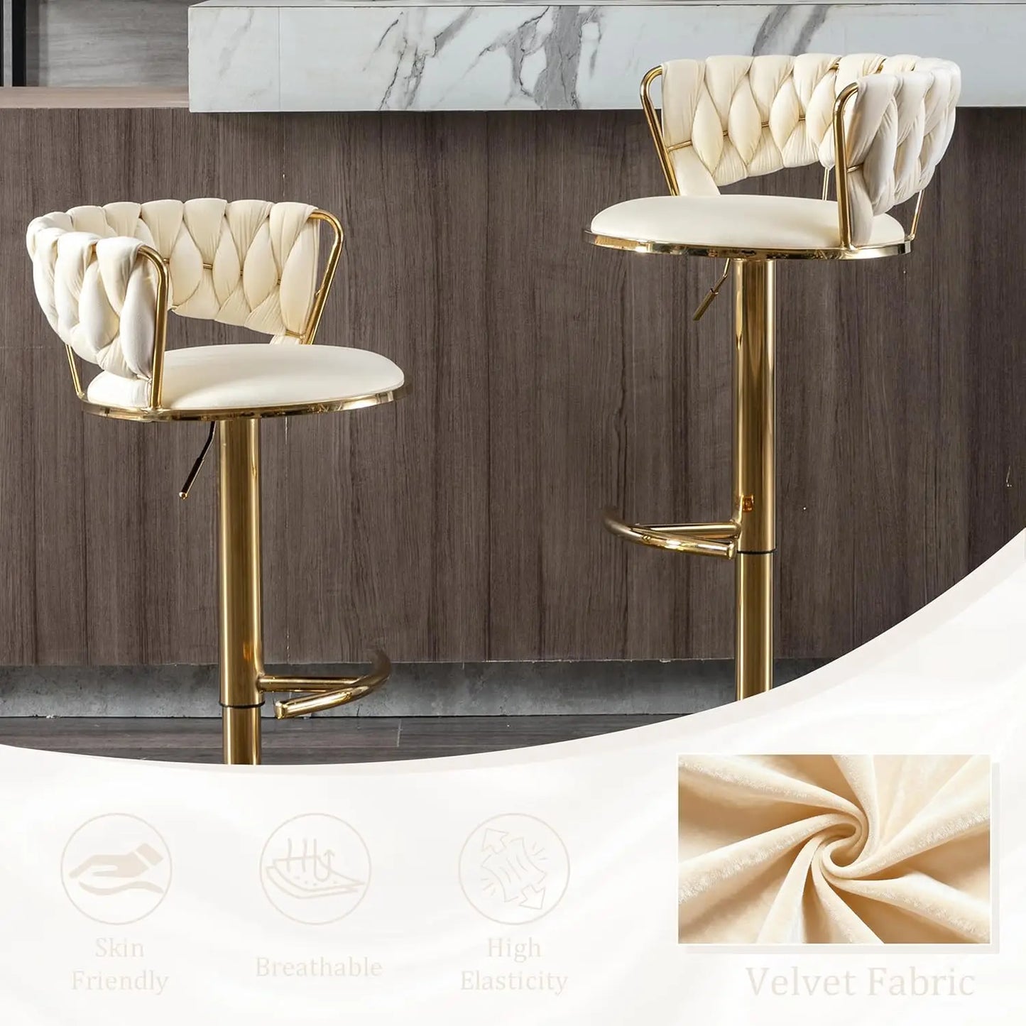Velvet Bar Stools Set of 6 Adjustable Swivel Counter Chairs