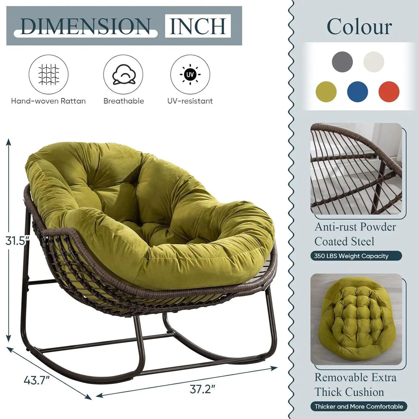 Rattan Egg Rocking Chair Indoor Outdoor Patio Rocker