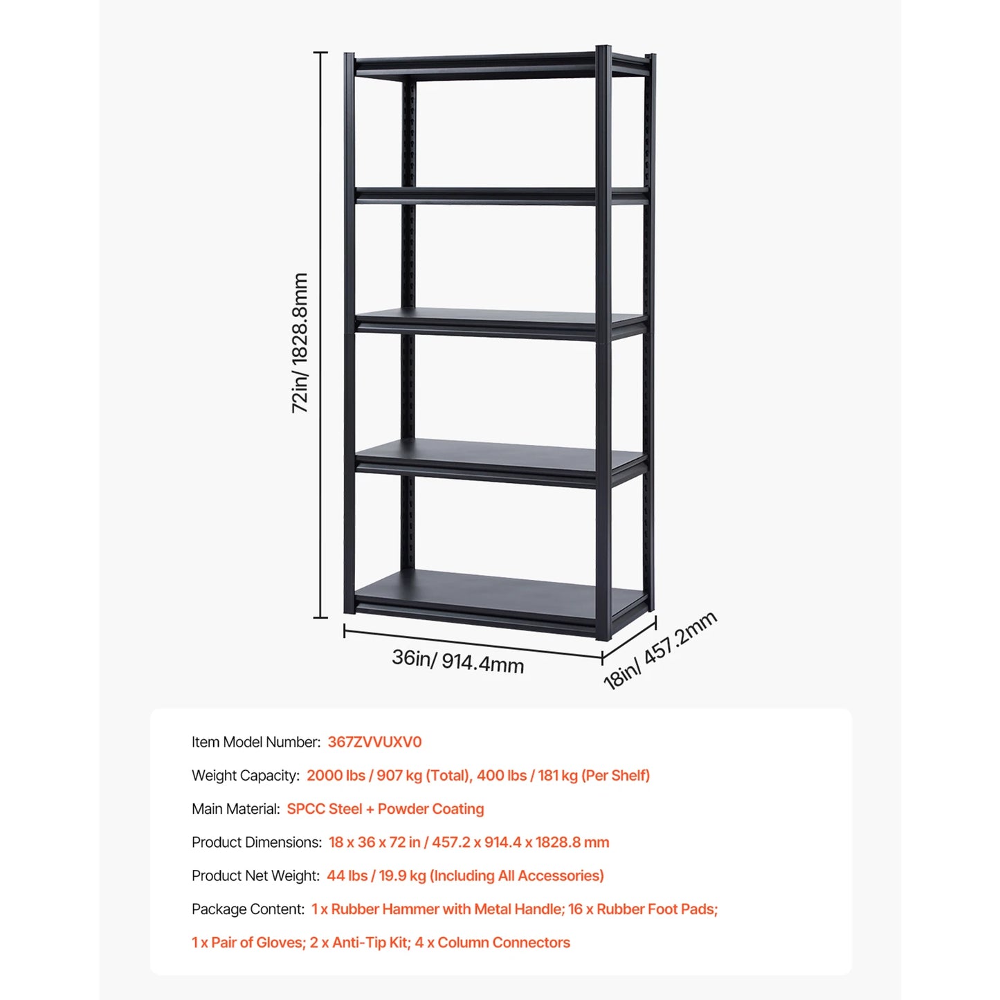 VEVOR 5-Tier Garage Storage Shelves 2000 lbs