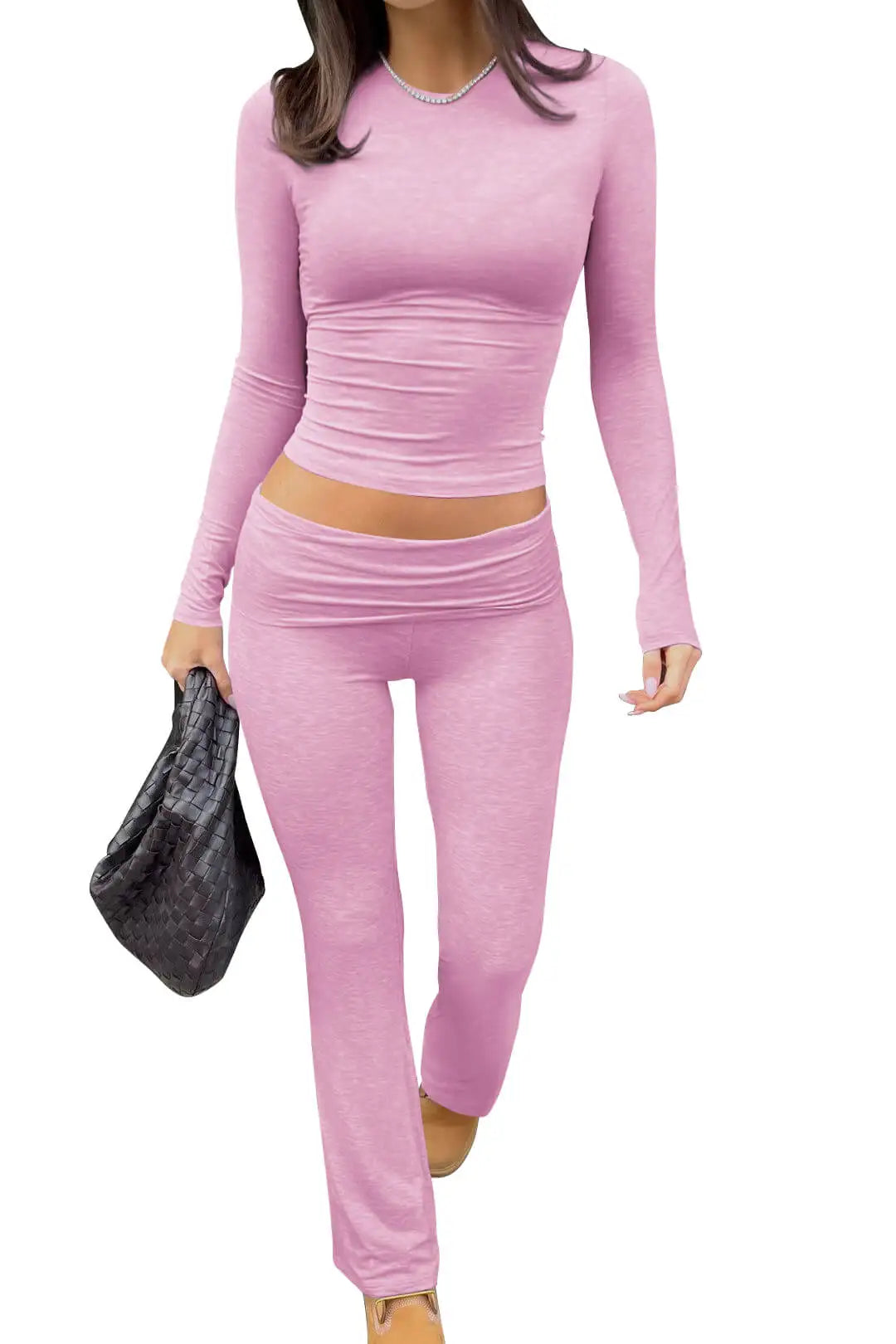 Women Yoga Two Piece Set Long Sleeve Wide Leg Activewear
