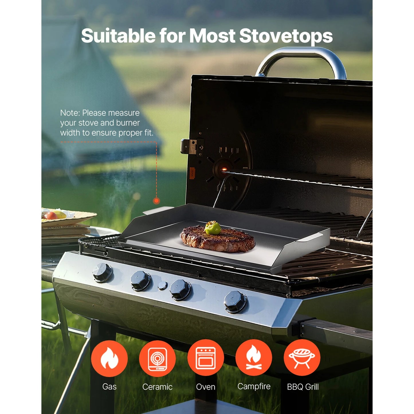 SucceBuy Carbon Steel Griddle Universal Flat Top Rectangular Plate