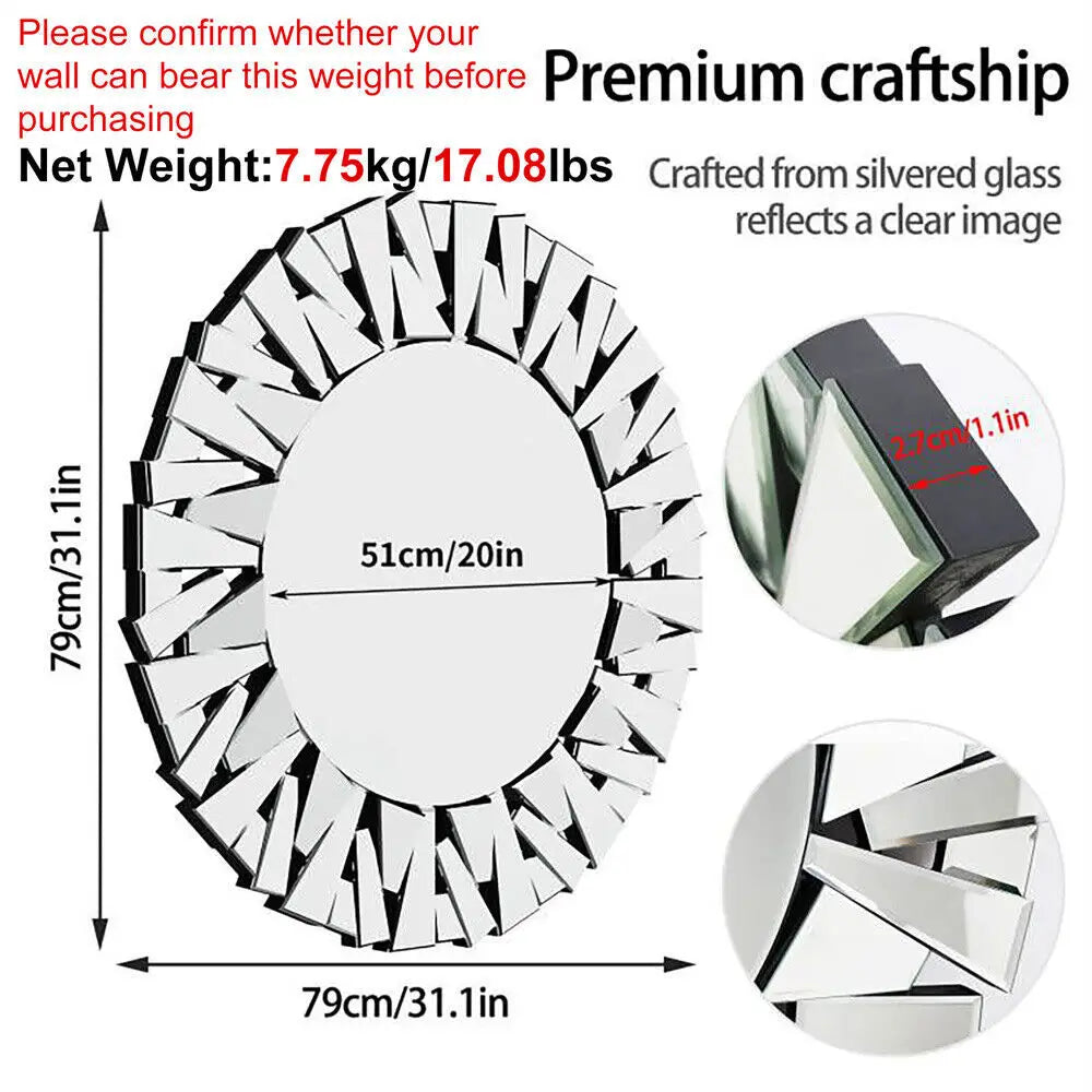 BORWART PremiumBeveledRoundWallMirrorWithElegantFrameFinish ModernHomeDecor Livingroom