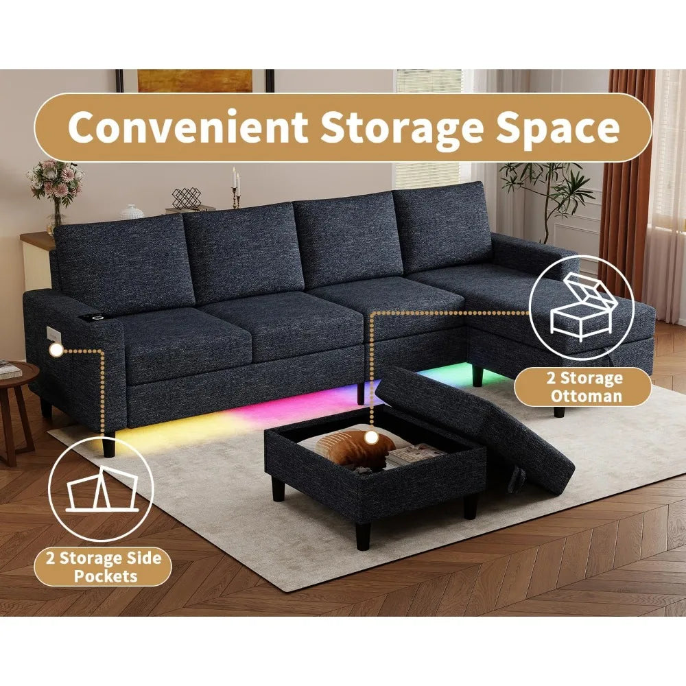 HUANZHUANG Smart L Shaped Sectional Sofa With RGB Lighting
