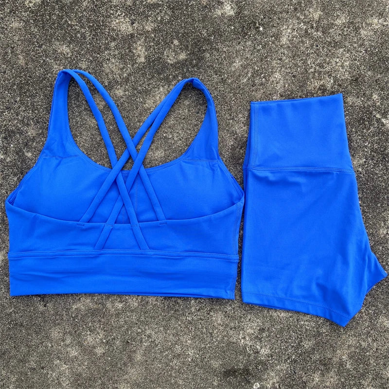 Women's Yoga Set 2 Piece Cross Back Bra High Waist