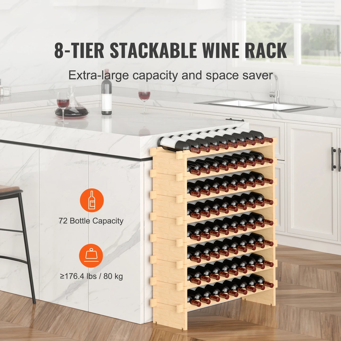 SucceBuy Bamboo 8 Tier Stackable Wine Rack