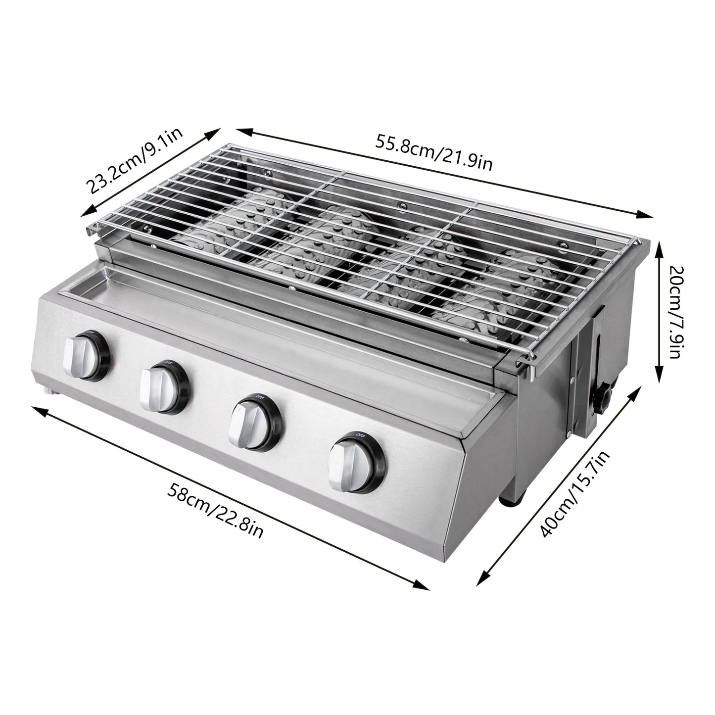 Professional 4 Burner Stainless Steel Portable Tabletop Gas Grill Smokeless For Camping Indoor Outdoor BBQ 1