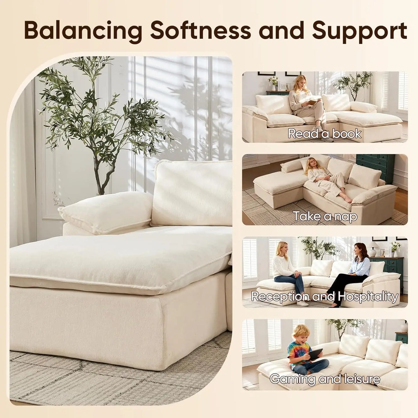 Modern Cloud Sectional Sofa With Oversized Chaise