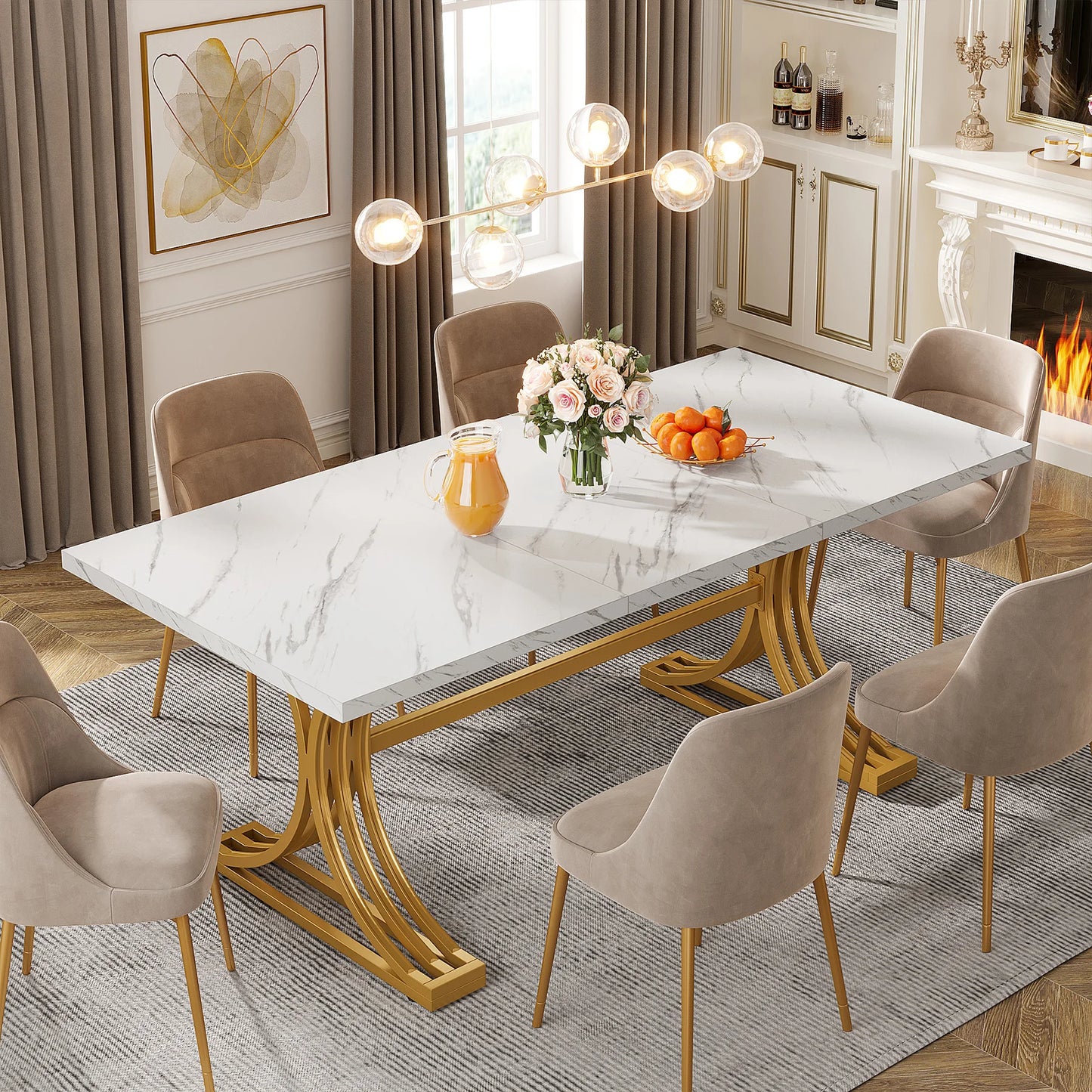 Tribesigns Dining Table With Faux Marble Top