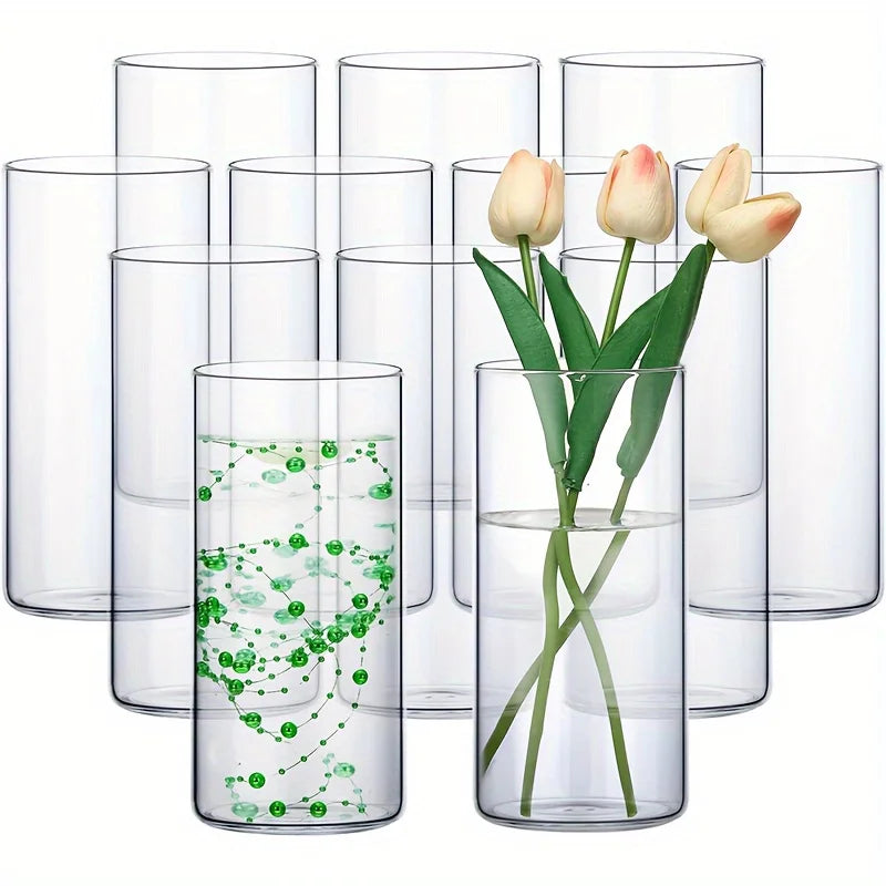 Glass Cylinder Vase Set 12 Piece Clear Floating Candle Holders
