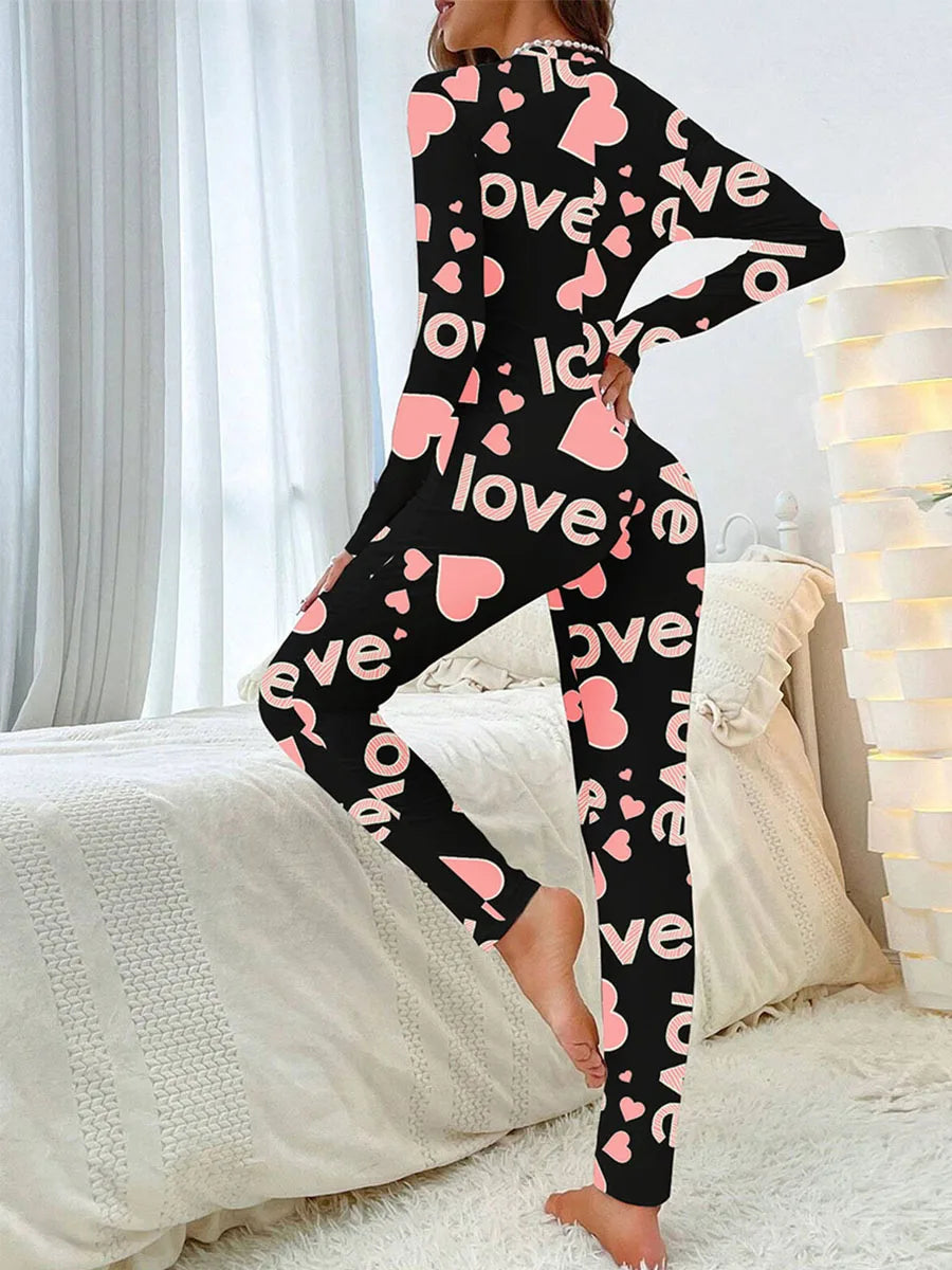 Hirigin Women Jumpsuit Bodysuit With Heart Print