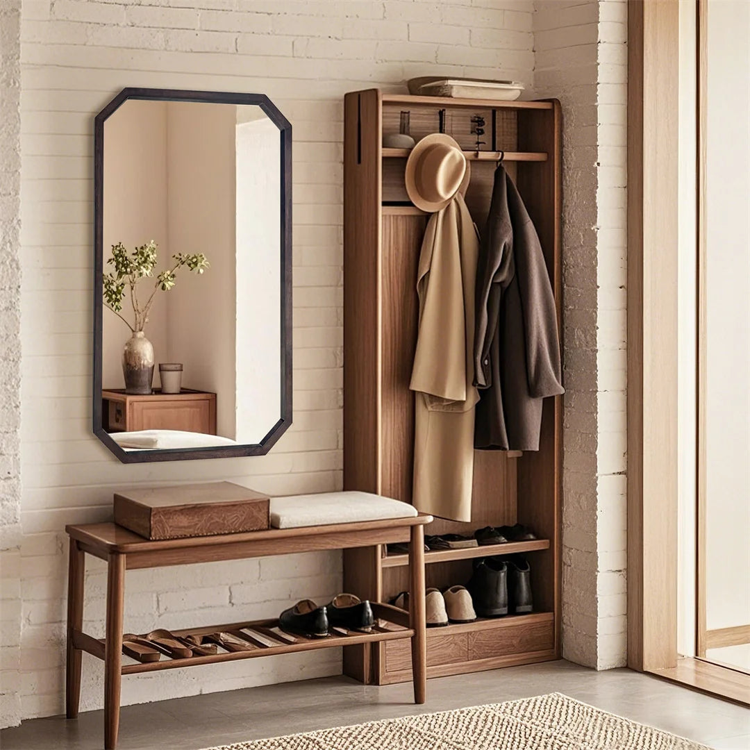 LUVODI Wall Mounted Walnut Wood Decorative Mirror Frame