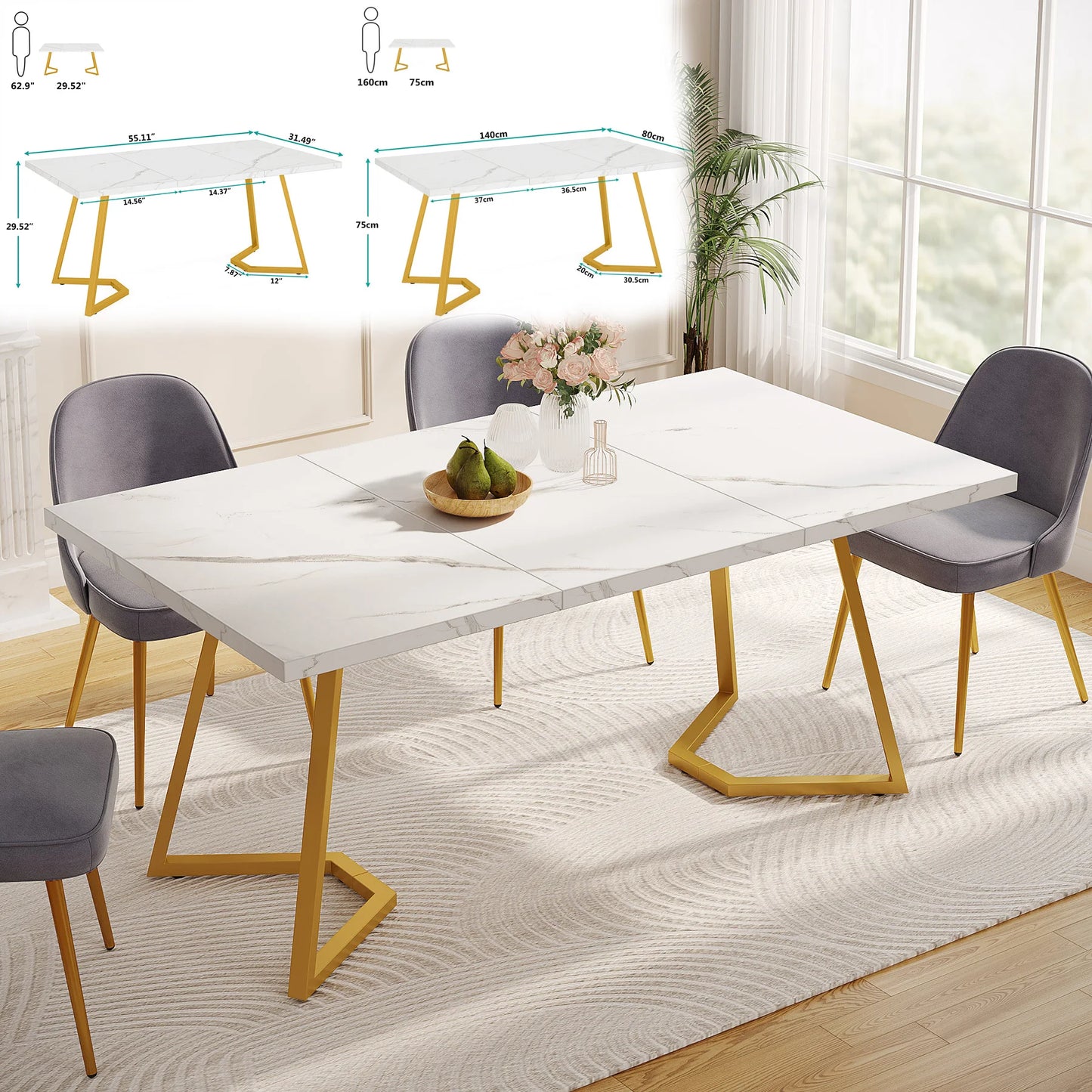 Tribesigns Dining Table With Faux Marble Top