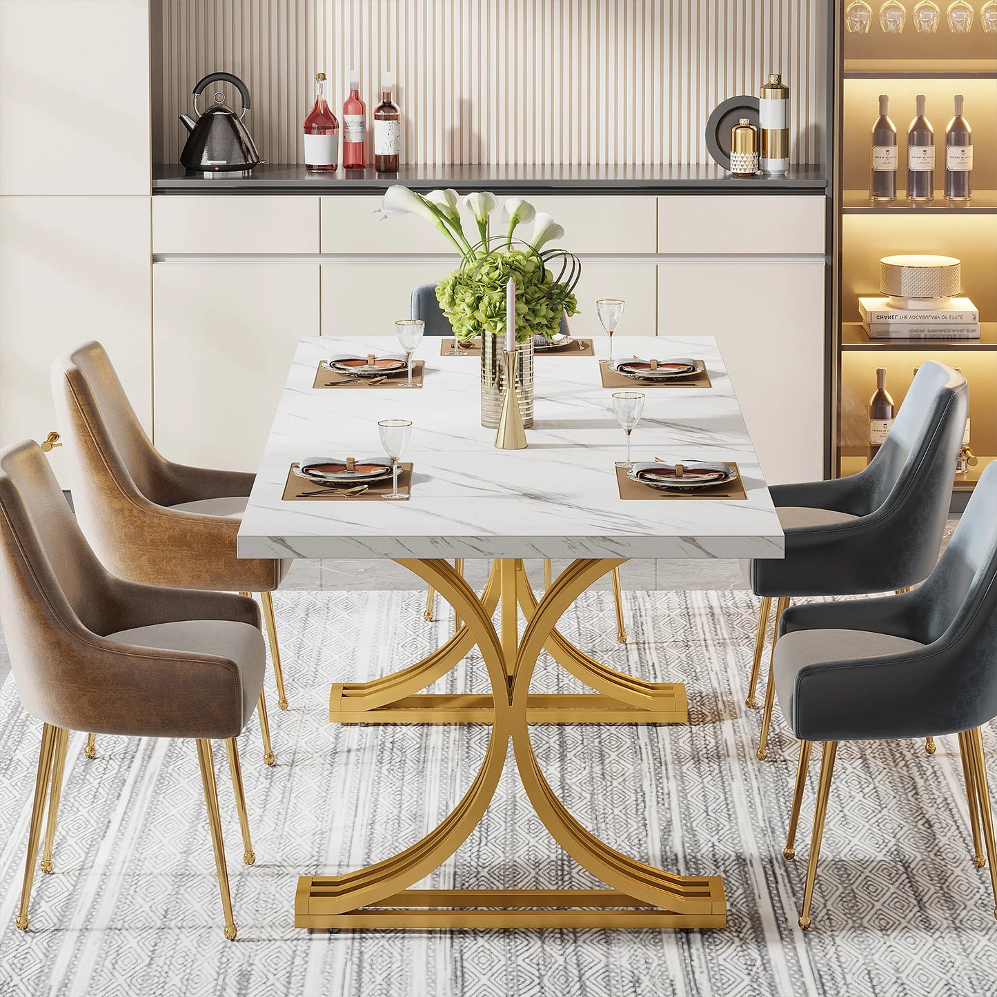 Tribesigns Dining Table With Faux Marble Top