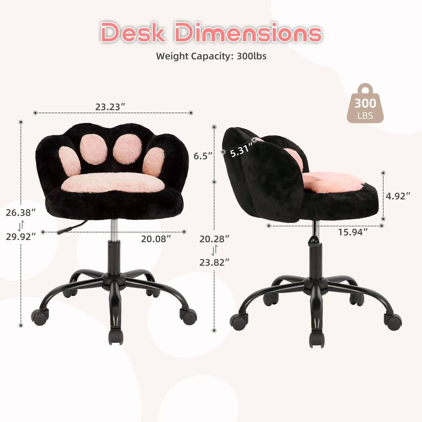 HiMISS Cat Paw Vanity Chair With Wheels 360 Rotating Chair