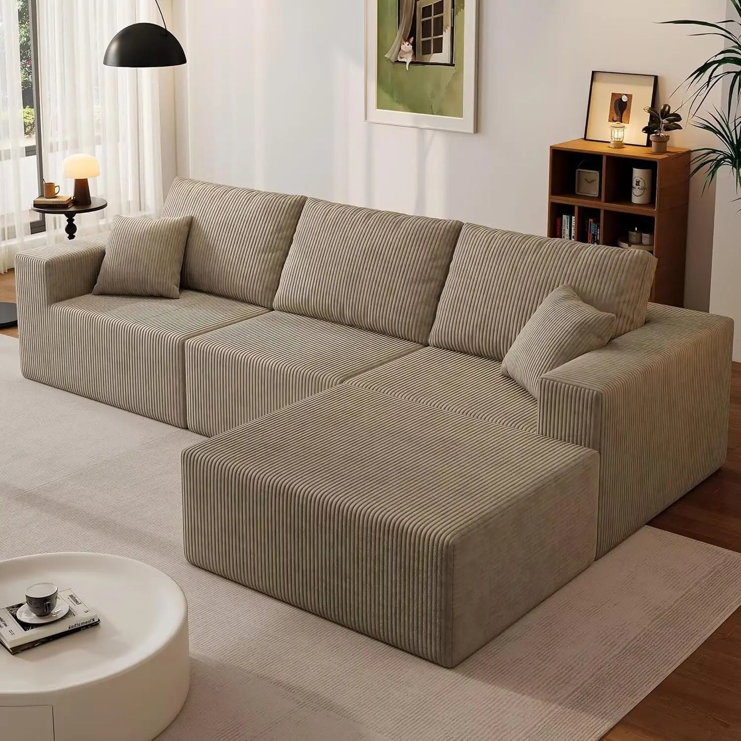 Modular Sectional Sofa With Deep Corduroy Upholstery Left Chaise