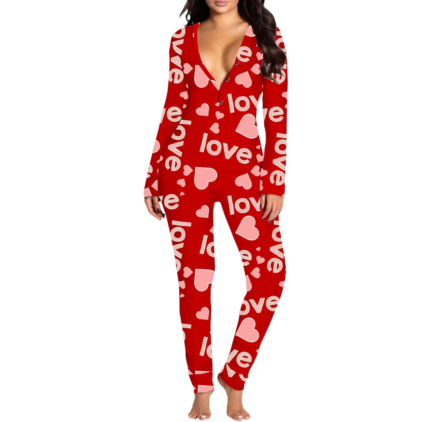 Hirigin Women Jumpsuit Bodysuit With Heart Print