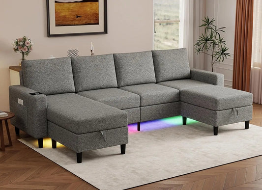 HUANZHUANG Smart L Shaped Sectional Sofa With RGB Lighting