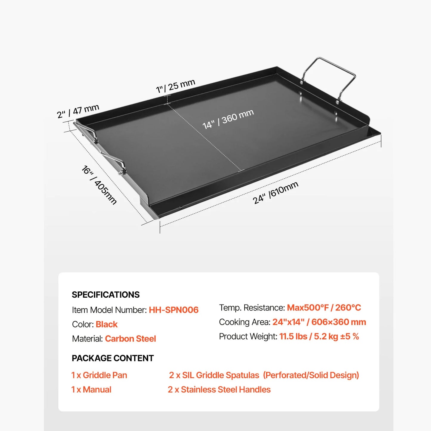 SucceBuy Carbon Steel Griddle Universal Flat Top Rectangular Plate