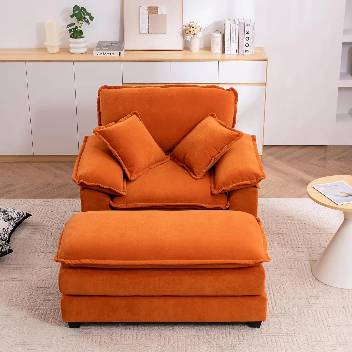 Oversized Chaise Lounge Chair With Ottoman Velvet Upholstery