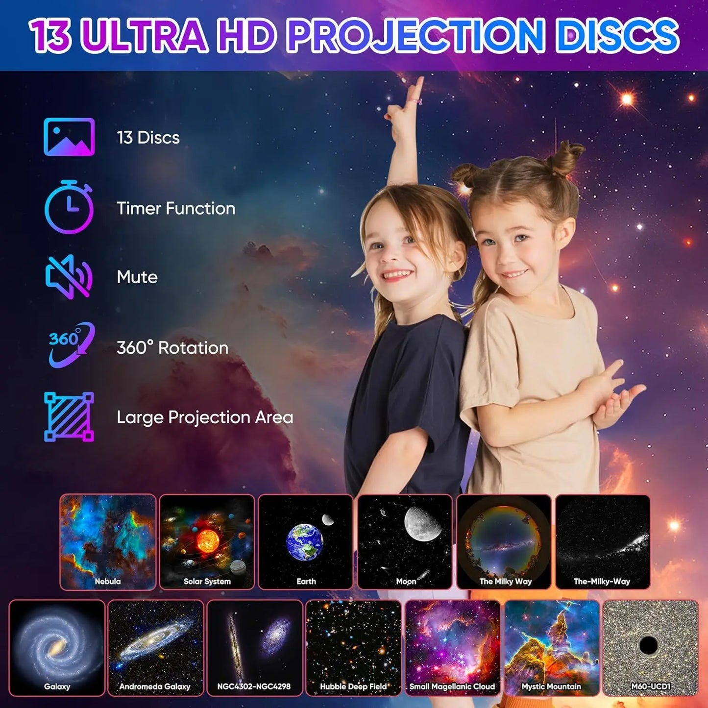 Mexllex 13 In 1 Galaxy Ultral Star Projector LED Night Light With 360 Degree Rotation And Half Hour Timer Bedroom