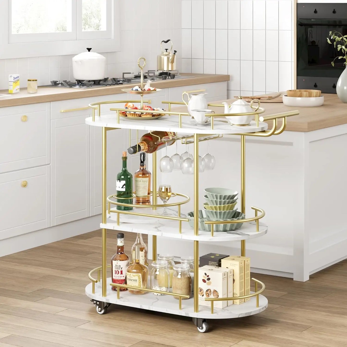 HobbyLane Gold Bar Cart With 4-Tier Storage