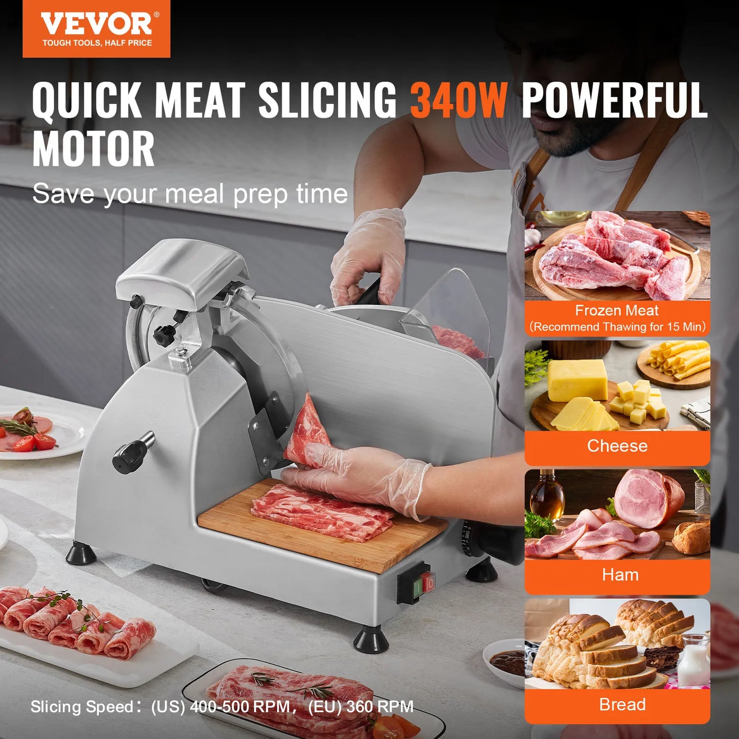 VEVOR Meat Slicer 340W SUS420 Stainless Sharpener