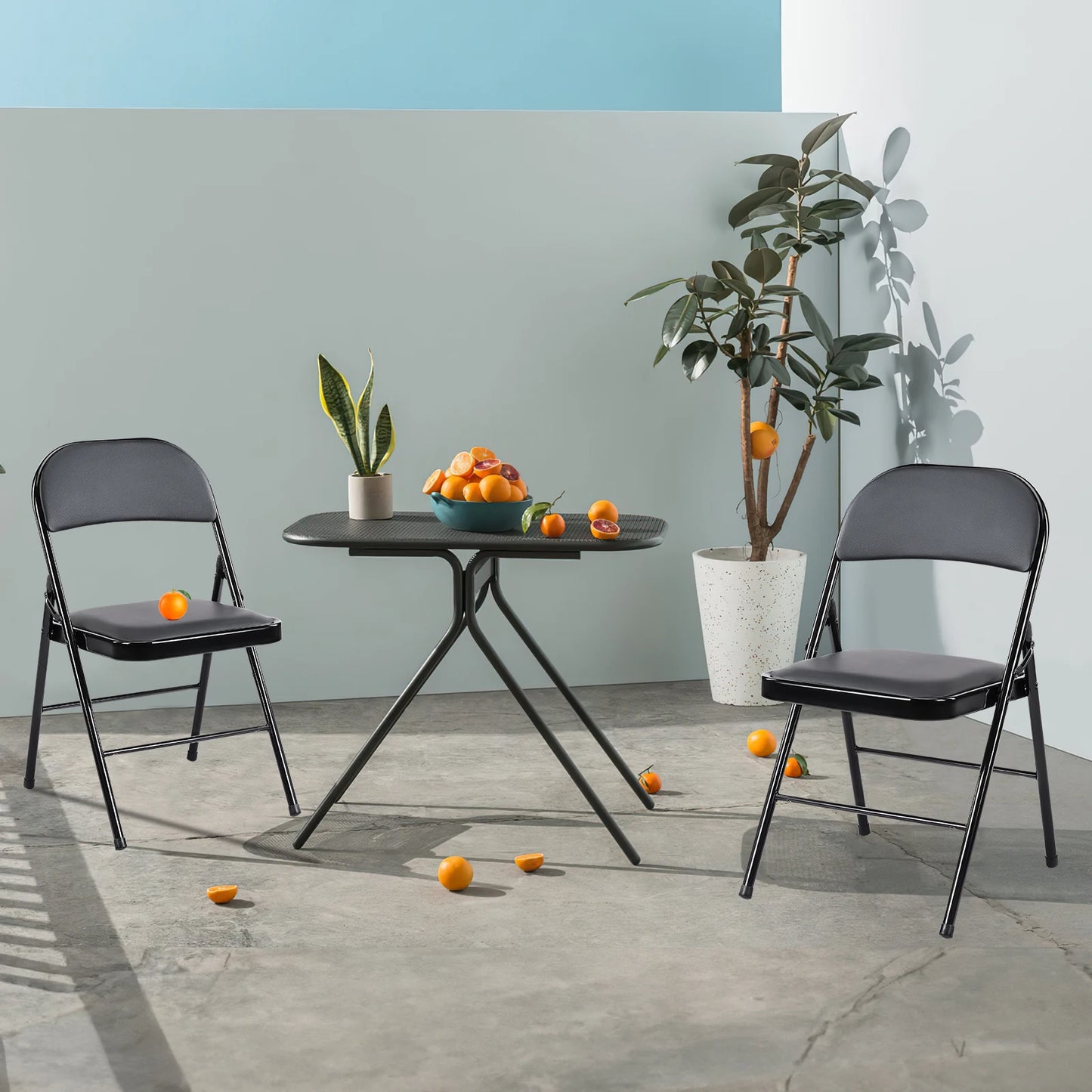 JHK Leather Padded Folding Chairs 4 Pack Sturdy Metal Seating