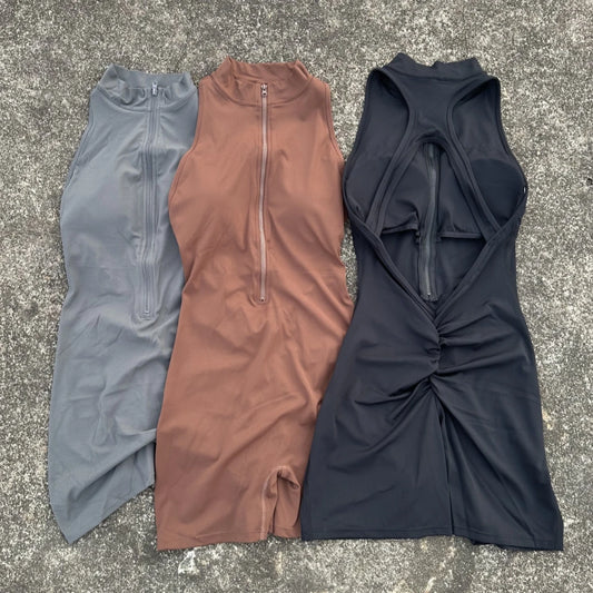 Women Yoga Jumpsuit Set Zipper One Piece Sportswear Breathable Quick Dry Gym Fitness