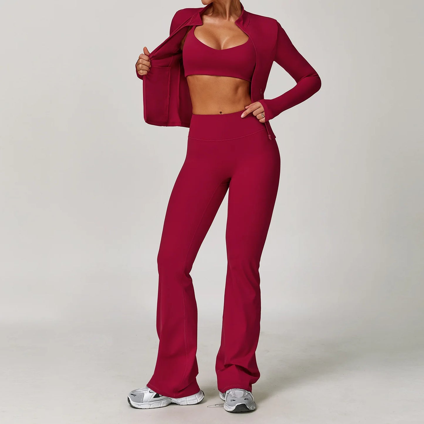 Women Gym Set Yoga Bra Jacket High Waist Leggings Shorts