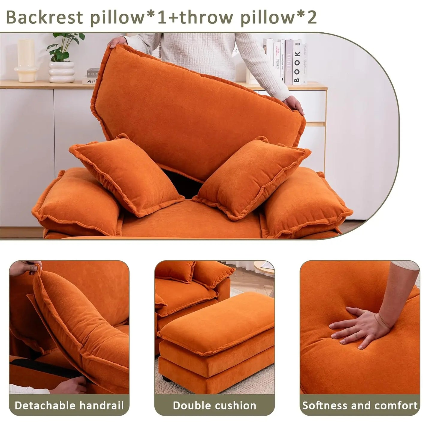 Oversized Chaise Lounge Chair With Ottoman Velvet Upholstery