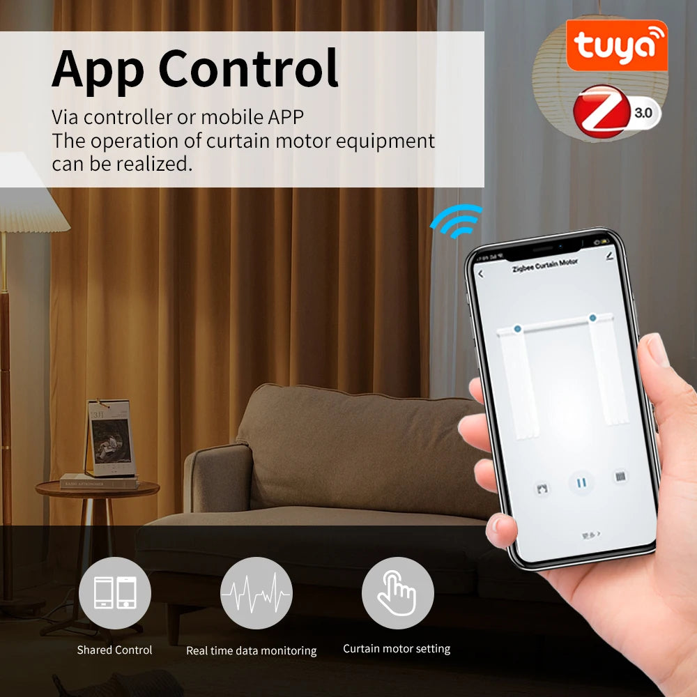 Manhot Tuya WiFi Zigbee Electric Curtain Shutter Motor With RF Remote