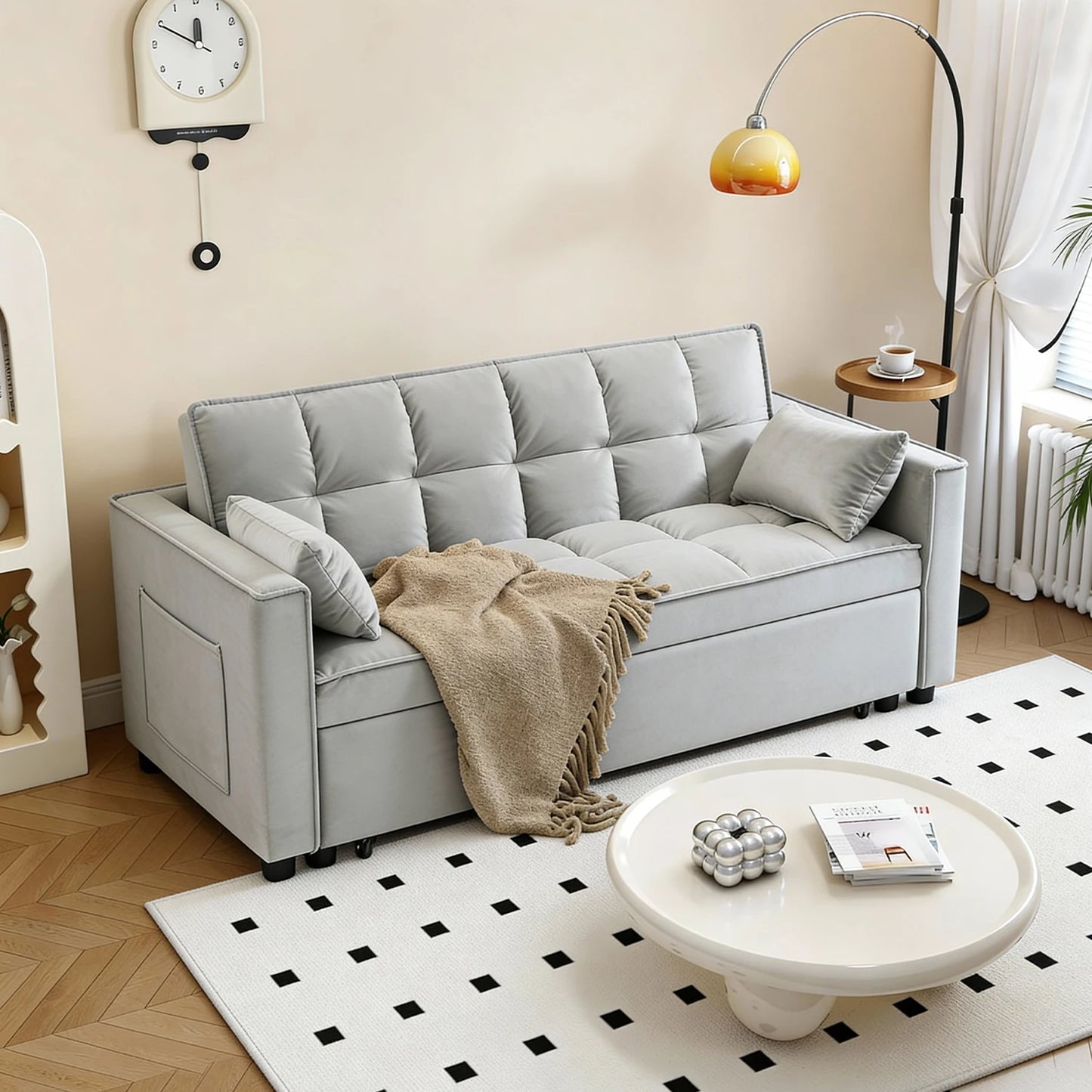 Velvet Convertible Sleeper Sofa Modern Tufted Back Design