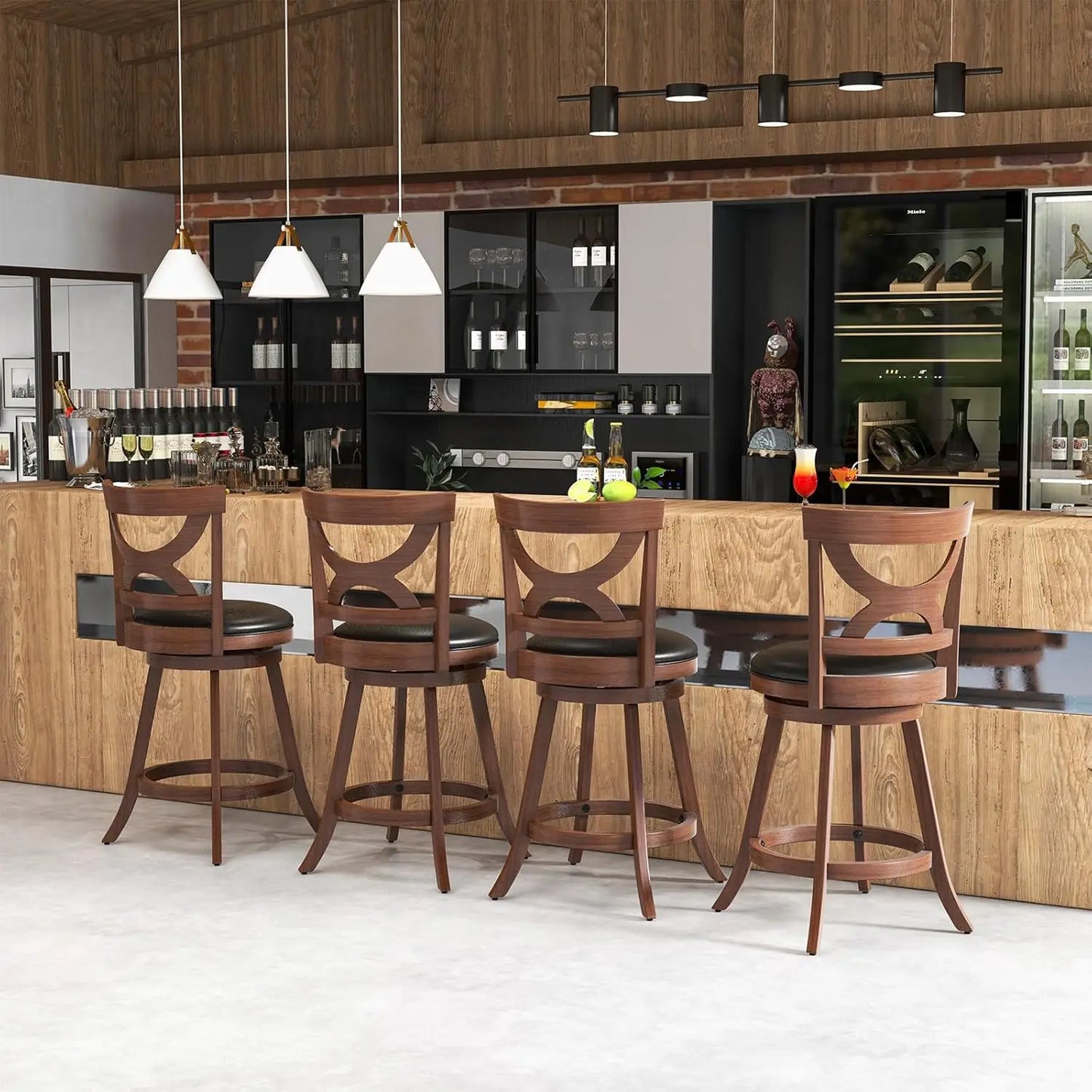Bar Stools Set of 4 360 Swivel Cushioned Seats